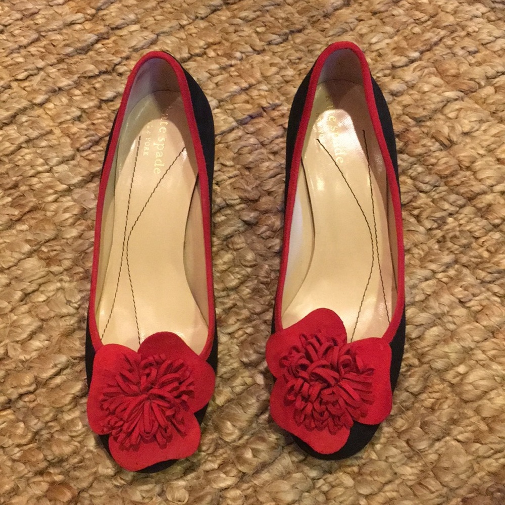 Kate Spade Suede red flower heels
